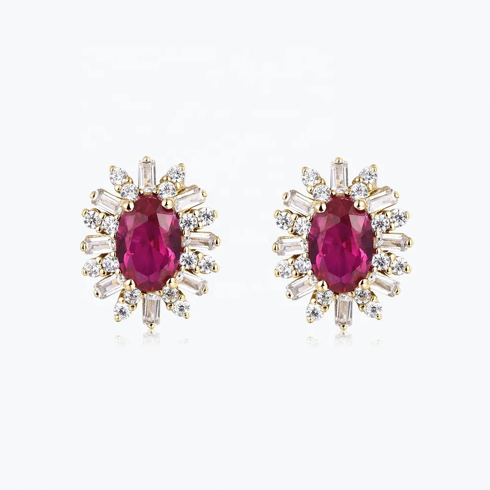 Best Jewelry Fashion Elegant Silver 925 Sterling Fine Jewelry Oval Shape Ruby Girl's Earrings