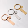 Luxury Non Tarnish Black Silver Rose 18K Gold Plated Stainless Steel Rectangle Blank Custom Logo Name Keychain