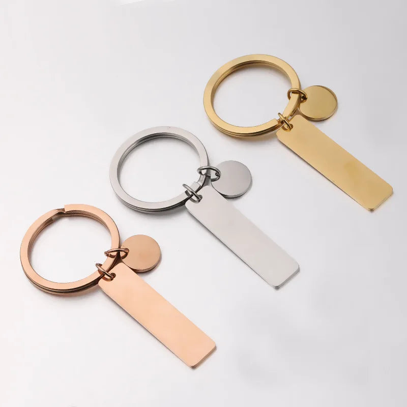 Luxury Non Tarnish Black Silver Rose 18K Gold Plated Stainless Steel Rectangle Blank Custom Logo Name Keychain