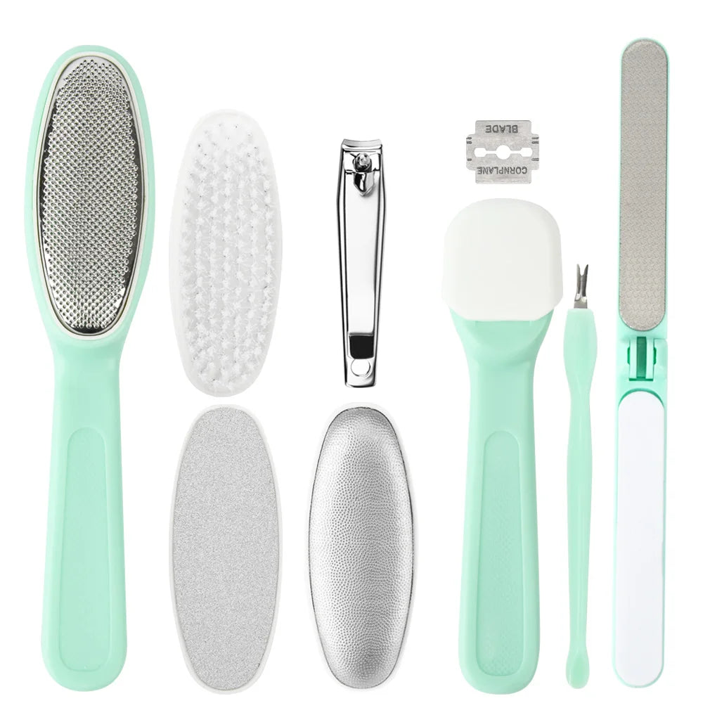 9-Piece Professional Home Manicure Pedicure Kit Callus Removal Foot Scrub and File Set for Nail Art and Beauty