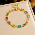 New Tarnish Free Geometric Colorful Gemstone Bracelet 18k Pvd Gold Plated Stainless Steel Waterdrop Bracelet for Women
