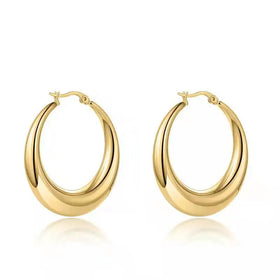 Wholesale Trendy Stainless Steel Big Thick Hollow Earing Gold Plated Minimalist Half Moon Hoop Earring for Women Jewelry