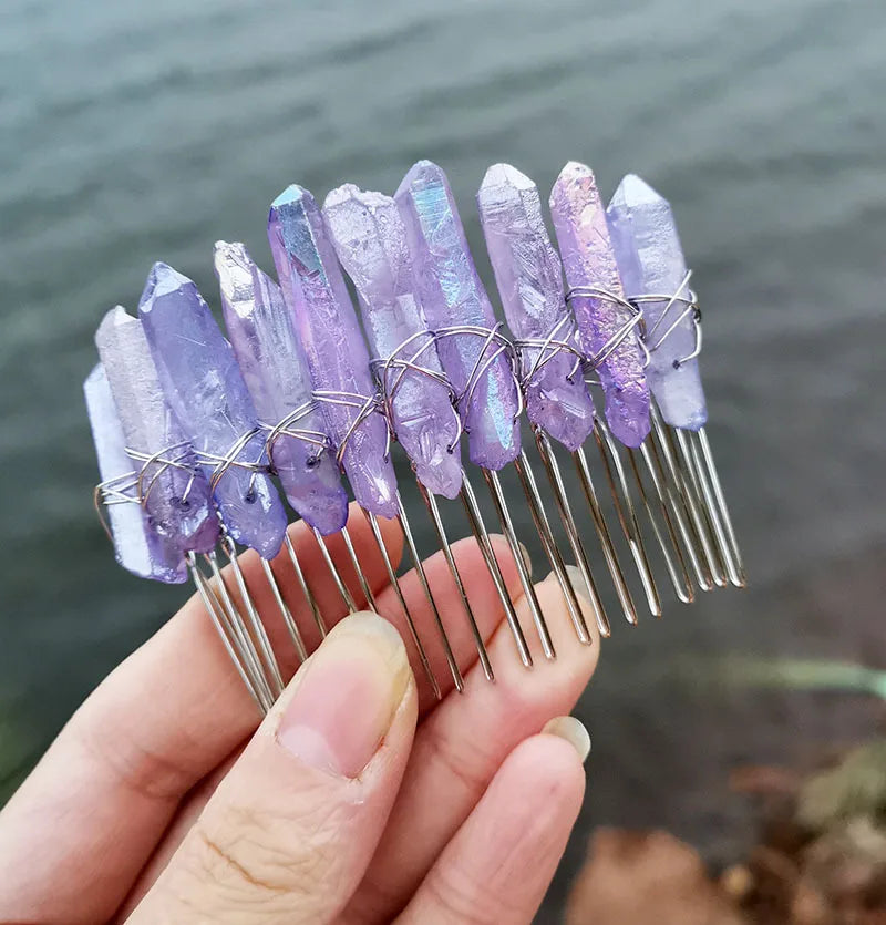 DIY Arrival Item rainbow red sky blue bridal silver thread 20 tooth light purple crystal hair comb