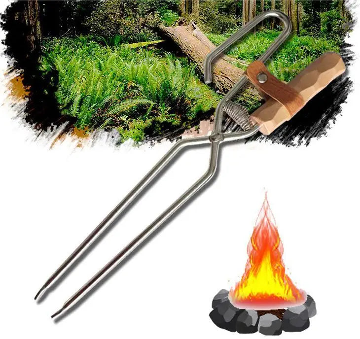 IRONDONKEY Camping Firewood Clip Outdoor Iron Carbon Tongs Campfire BBQ Firewood Tongs Tools Stove Tongs