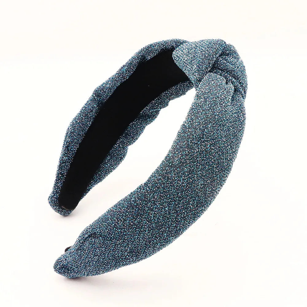 Custom Knotted Blue Fabric Silver Star Glitter Headband Luxury Fashion Hair Band for Women Pastel Custom Hair Accessory