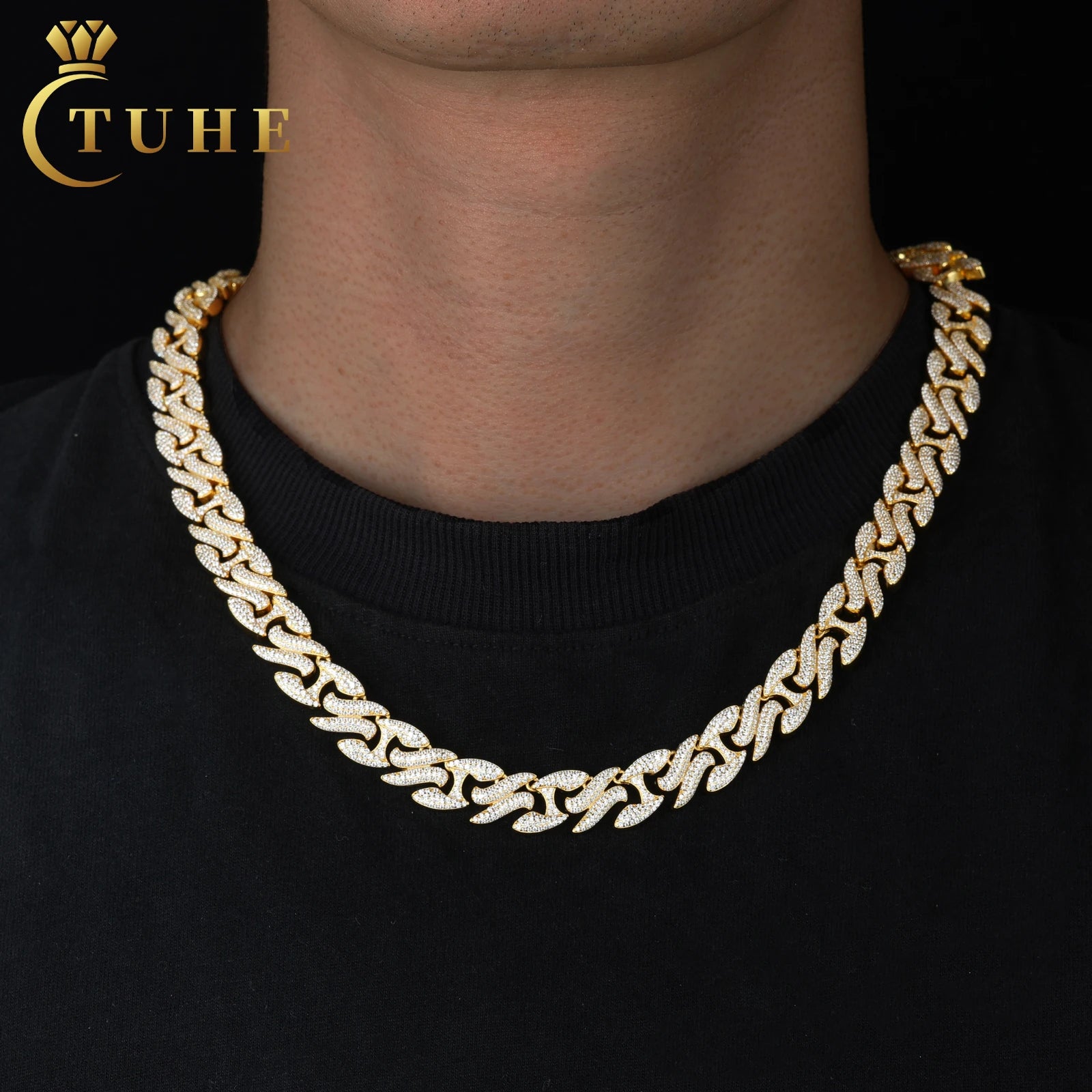 Luxury Mens Jewelry 12mm 925 Sterling Silver VVS Moissanite Diamond Iced Out H Infinity Link Chain With Certificate