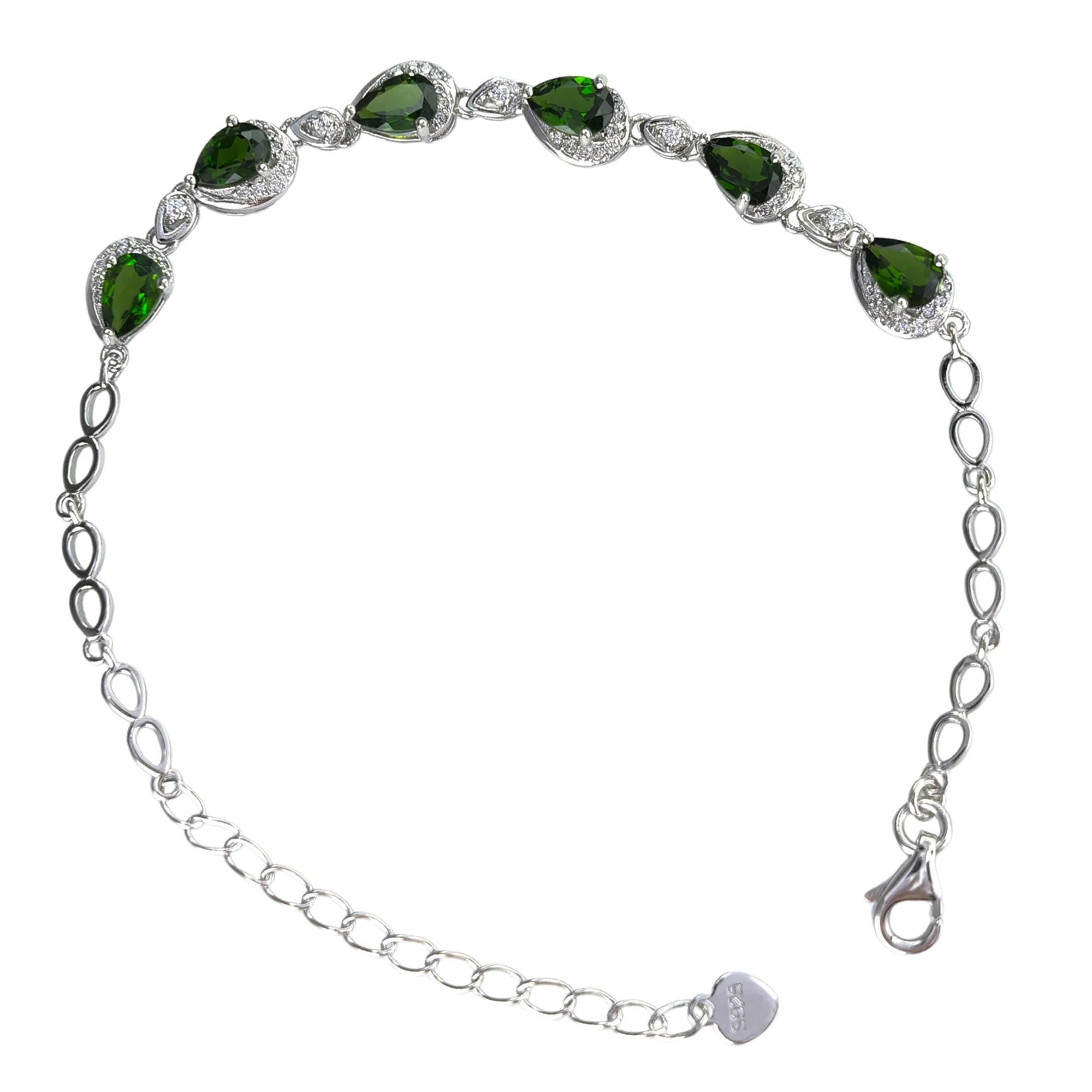 Factory Wholesale Rhodium Plated 925 Sterling Silver Pear Cut Natural Diopside Bracelet for Women Anniversary Gift Party Wear