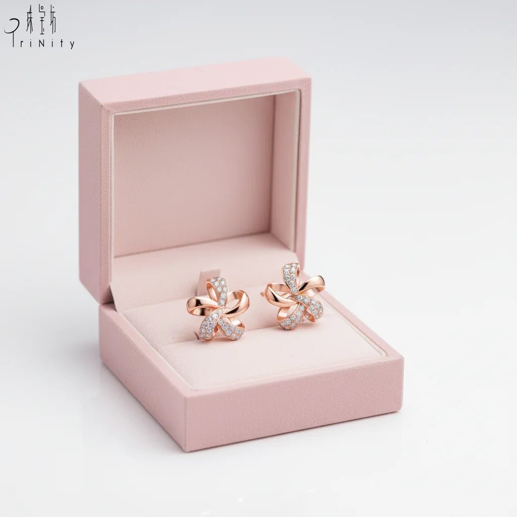Hot Selling Trendy Design Exquisite Minimalist Earrings Jewelry 18K Solid Rose Gold Real Natural Diamond Flower Stud Earrings