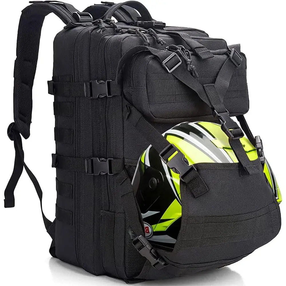 Adjustable & Waterproof Tactical Motorcycle Helmet Backpack for Secure Luggage Storage and Helmet Holding