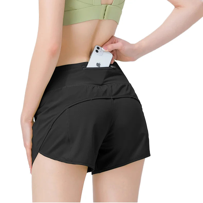 Custom Logo Back Waist Pocket High Waist Women's Shorts Biker Yoga Sport Running 2 in 1 All in Match Casual Shorts for Women