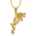 Hip Hop 18k Gun Necklace Flower Rose Pistol Pendant Chain Gold Jewelry Stainless Steel Gun Necklace for Men