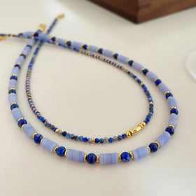 New Ins Style Vintage Natural Stone Brass Bead Beaded Necklace Fashion Simplicity Personalized Jewelry