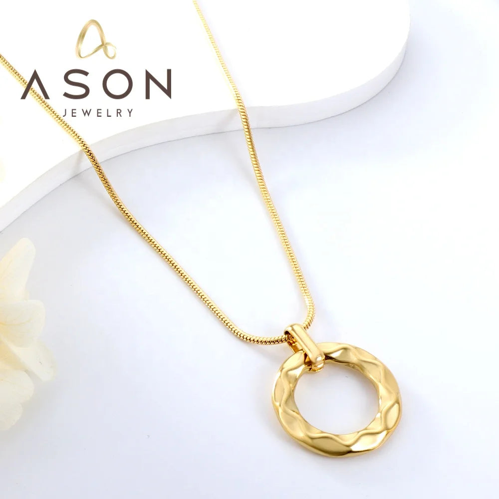 Ason 2023 New Fashion Stainless Steel Jewelry Necklace Circle Bump Uneven Hollow Out Accessories Necklace