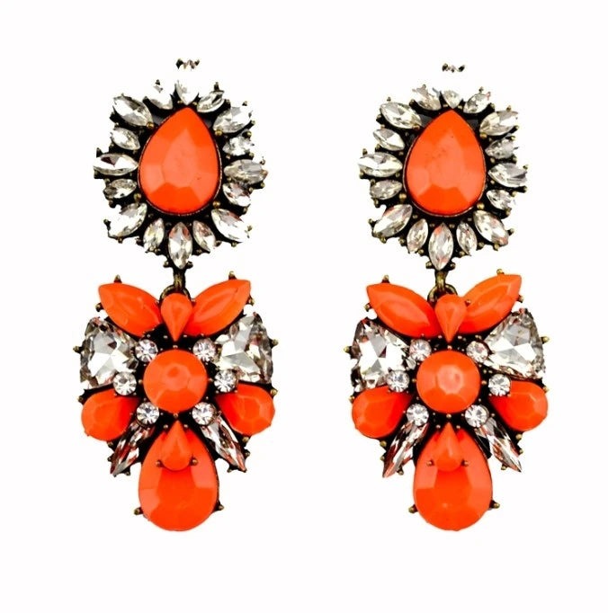 Women Shourouk Dangle Earrings Bohemian Crystal Flower Feather Crystal Drop Earrings