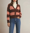 Cost Sale Long Winter Korean Autumn Button Front Knitted Flat Knitted Technique Striped Maillard Design Women's Cardigan