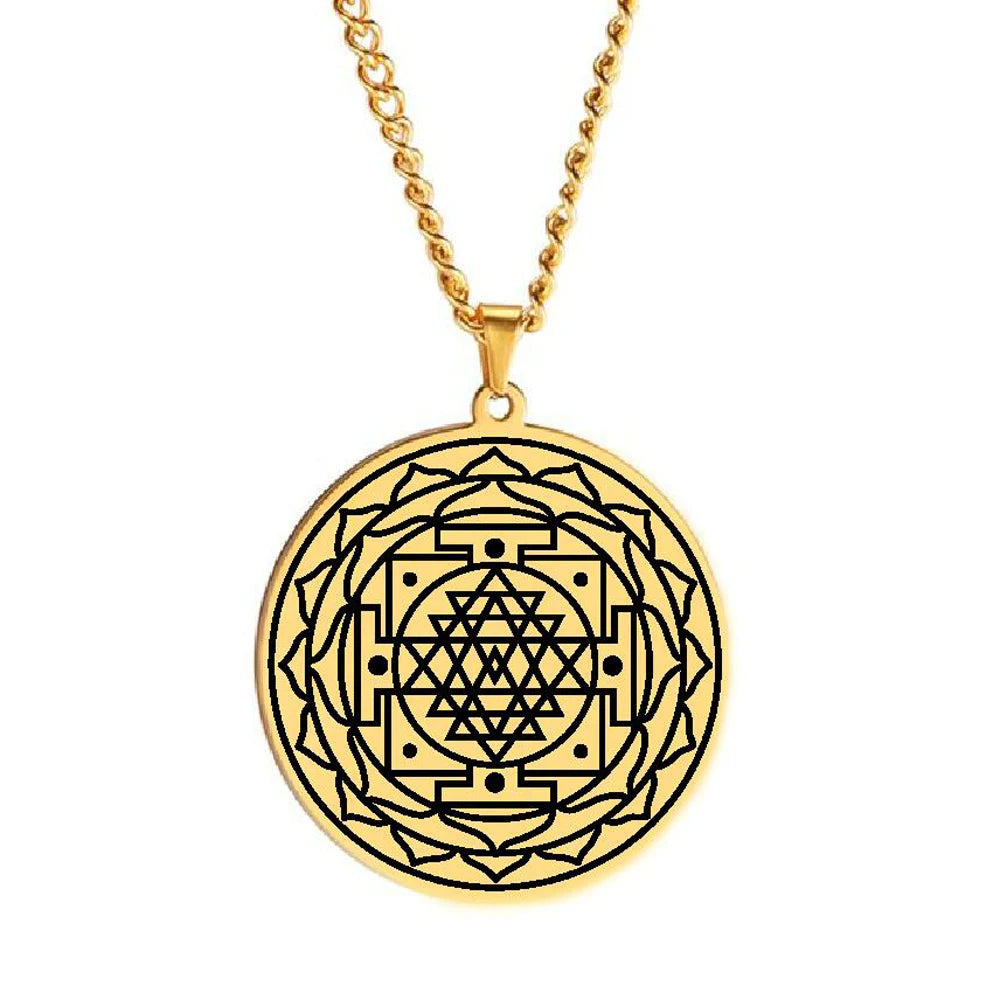 Chakra 3rd Eye Hindu Goddess Yoga Indian Sri Yantra Wicca Wealth Mandala Sacred Geometry Amulet Stainless Steel Pendant Necklace