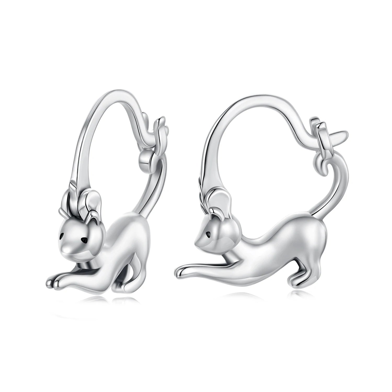 Cute Cat Earrings 925 Sterling Silver Small Animal Cat Huggie Hoop Earrings Jewelry Gifts for Women Teen Girls Cat Lover SCE1869