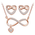 S925 Silver Heart Earrings Necklace Infinity Jewelry Sets Rose Gold