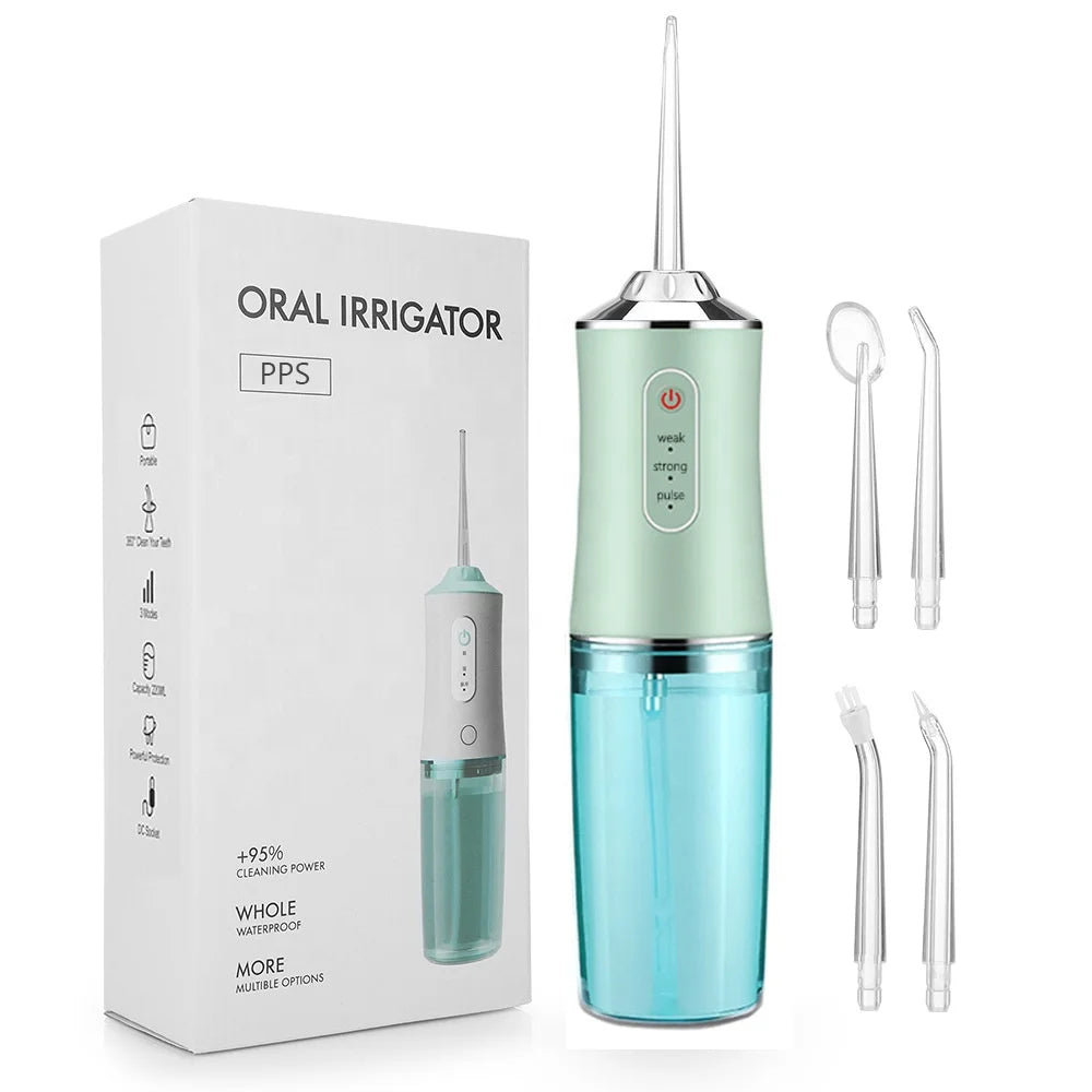 IPX7 Waterproof 220ml Water Tank Rechargeable Oral Care Teeth Cleaner 3 Modes 4 Function Nozzles Oral Dental Flosser