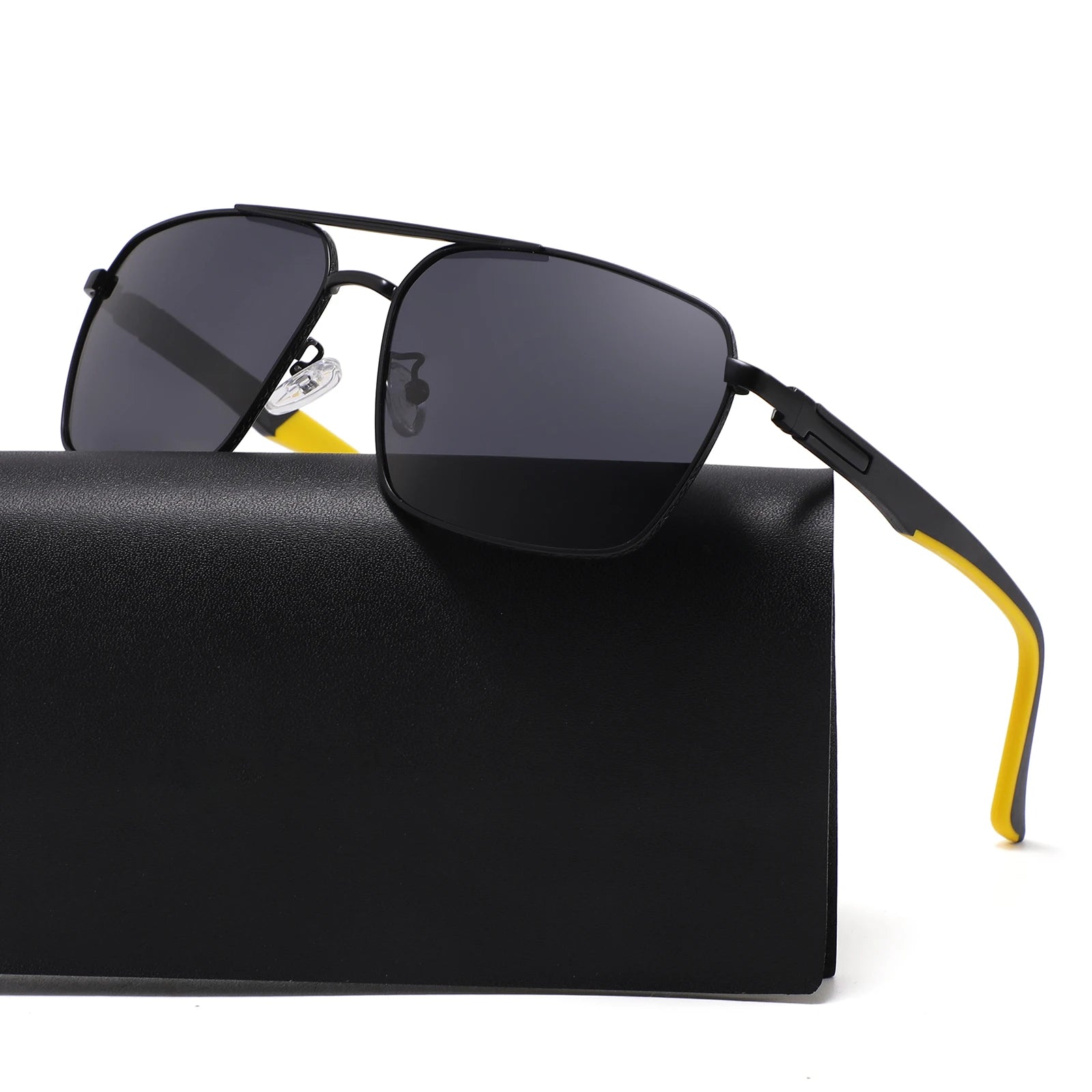 Custom Fashionable Polarized Sunglass Double Bridge Oversized square Men's Sunglasses