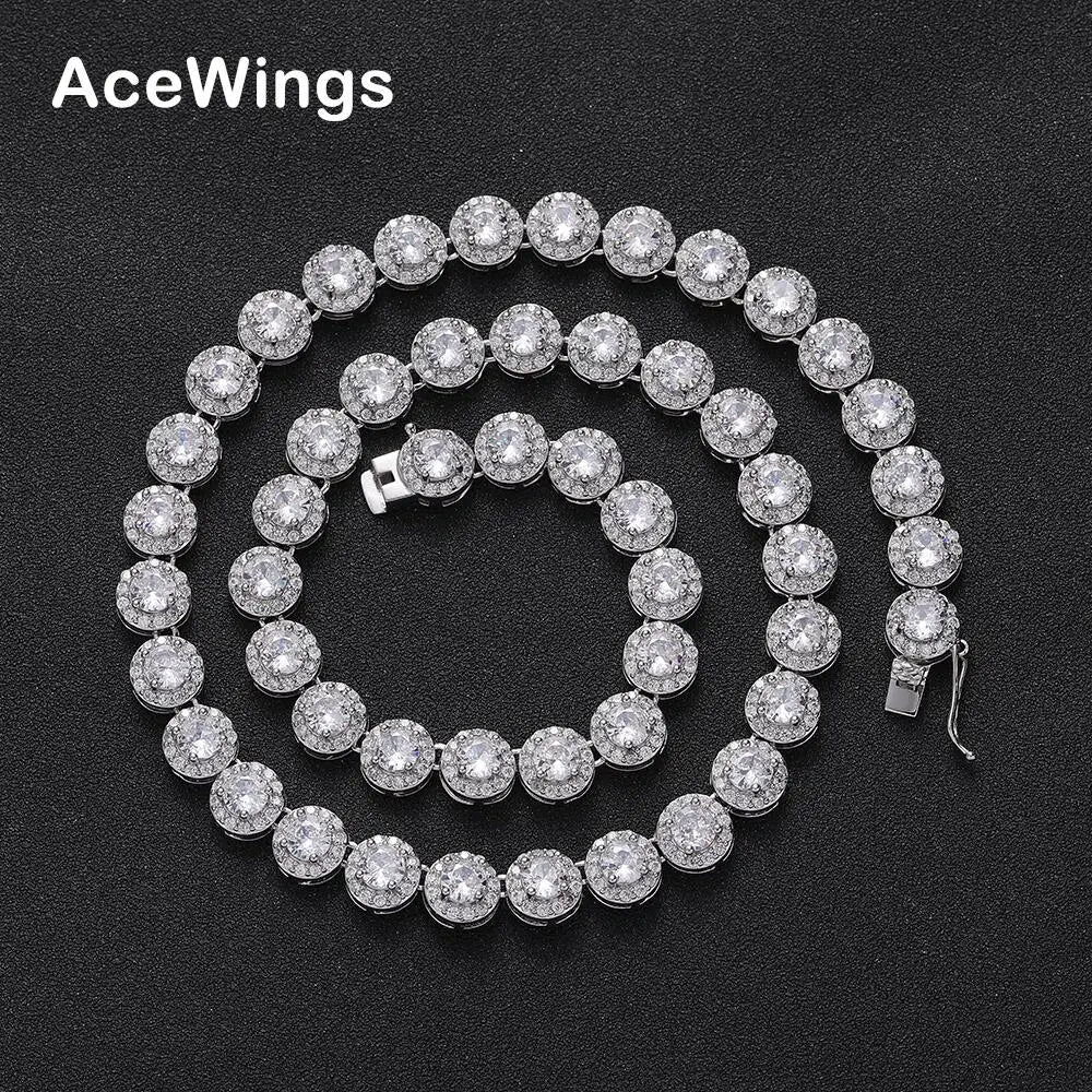 BC038  8mm Brass Round Cubic Zircon Chain Necklace Women Tennis Jewelry