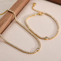 Bling Bling Tennis Chain 18K Gold Plated Stainless Steel Zircon Necklace Bracelet Set Women Men Wedding Engagement Party