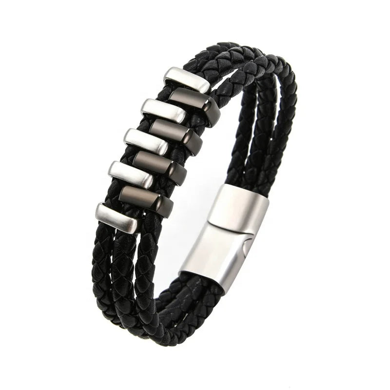 Fashion Wholesale Leather Bracelets Jewelry  Magnetic Clasps for Men Braided  Leather Bracelets