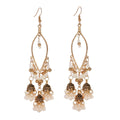 Boho Gold Color Heart Shape Carved Flower Dangle Earrings for Women Indian Jhumka Earrings Retro Pink Beads Tassel Jewelry