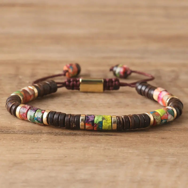 2x4mm Dainty Imperial Jasper Bracelet Natural Coconut Husk Bead Healing Crystal Minimalist Stone Bracelet for Meditation Jewelry MegaBDM