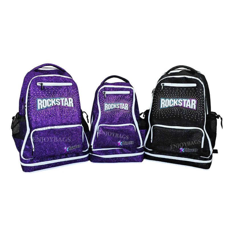 2026 New Fashion Glitter Cheer Backpack with Logo Rhinestones Custom Design Anti-Theft 36-57L Capacity