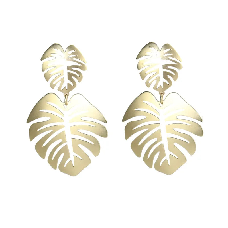 Gold Green Palm Leaf Dangle Earrings Tropical Monstera Leaves Eardrop for Women Girls Bohemia Jewelry