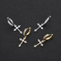 VEROMCA Trendy Hiphop Fashion Copper Zircon Cross Earrings Gold Plated Brass Buckle with Diamond Men Women Jewelry