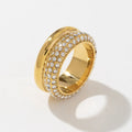 Classical Design Round Golden Cubic Zirconia Stainless Steel Chunky 14K Gold Rings