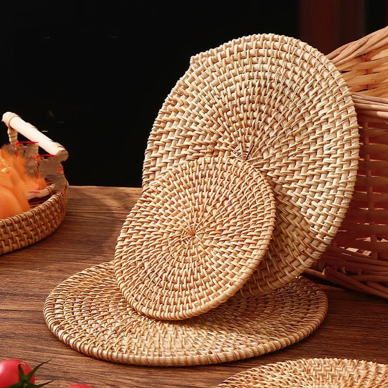 Vine Woven Insulation Heat-Resistant Home Place Mats Solid Dining Table Plate Cup Mat Teapot Holder for Sand Pot Bowl Pots Bowls