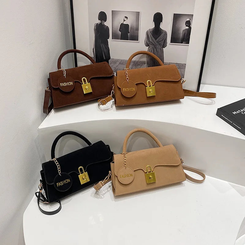New Factory Direct Sales Personalized Lock Buckle PU Lady Retro Casual Crossbody Bag Women's Fashionable Shoulder Bag Handbag