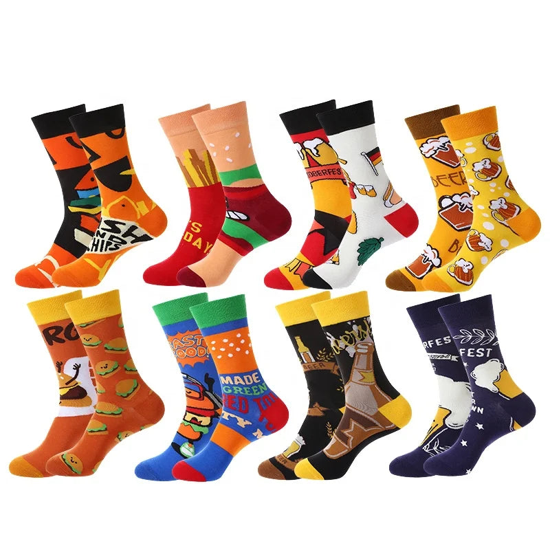 Wholesale Cool Crazy Bear Food Mismatched Socks Women Men Novelty Funny AB Cotton Crew Socks