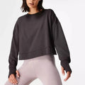 Custom Logo Smooth Fabric Oversized Cropped Crew Neck Sweatshirt Cotton Polyester Loose Plain Pullovers Women Sweatshirt