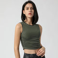 Summer New Side Waist Fold Yoga Tank Top  Fitness Workout Sleeveless Shirt Girls Gym Activewear Clothing Crop Top