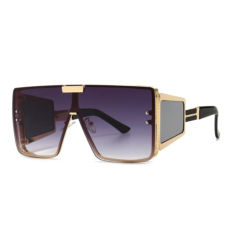 Newest Large Man Vintage Fashion Brand Metal Oversized Rectangle Retro Sunglasses