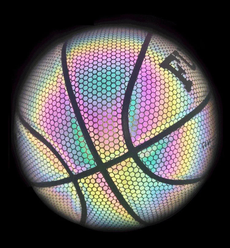 PU Leather Holographic Basketball Ball Glow Luminous Reflective Basketball Size 7 for Night Game Great Gift Glowing Balls