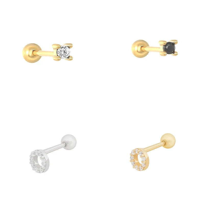 Single Mini Dainty 925 Sterling Silver Round Black Zircon Pave Stud Earring Fashion Jewelry Wholesale