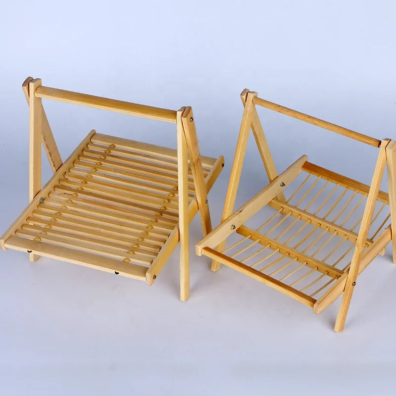Hotel Bamboo Frame Folding Fruit Basket Creative Natural Bamboo Hanging Roast Bamboo Food Storage Holder