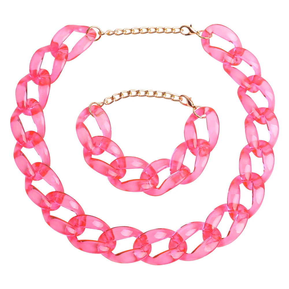 Hot Selling Fashion Exaggerated Bright Color Cute Acrylic Women's Party Earrings Cool Girl Bracelet Necklace Jewelry Set