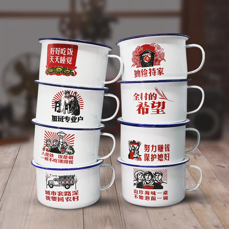 Hot Sell Big Size Enamel Mug Blank Cups for Sublimation White  Sublimation Enamel Fast Food Cup  Enamel Drinking Cup
