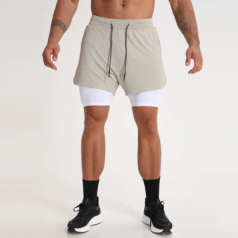 Running Breathable Shorts Active Men 2 in 1 Layers Sports Track Workout High Waist Gym Shorts With Pockets