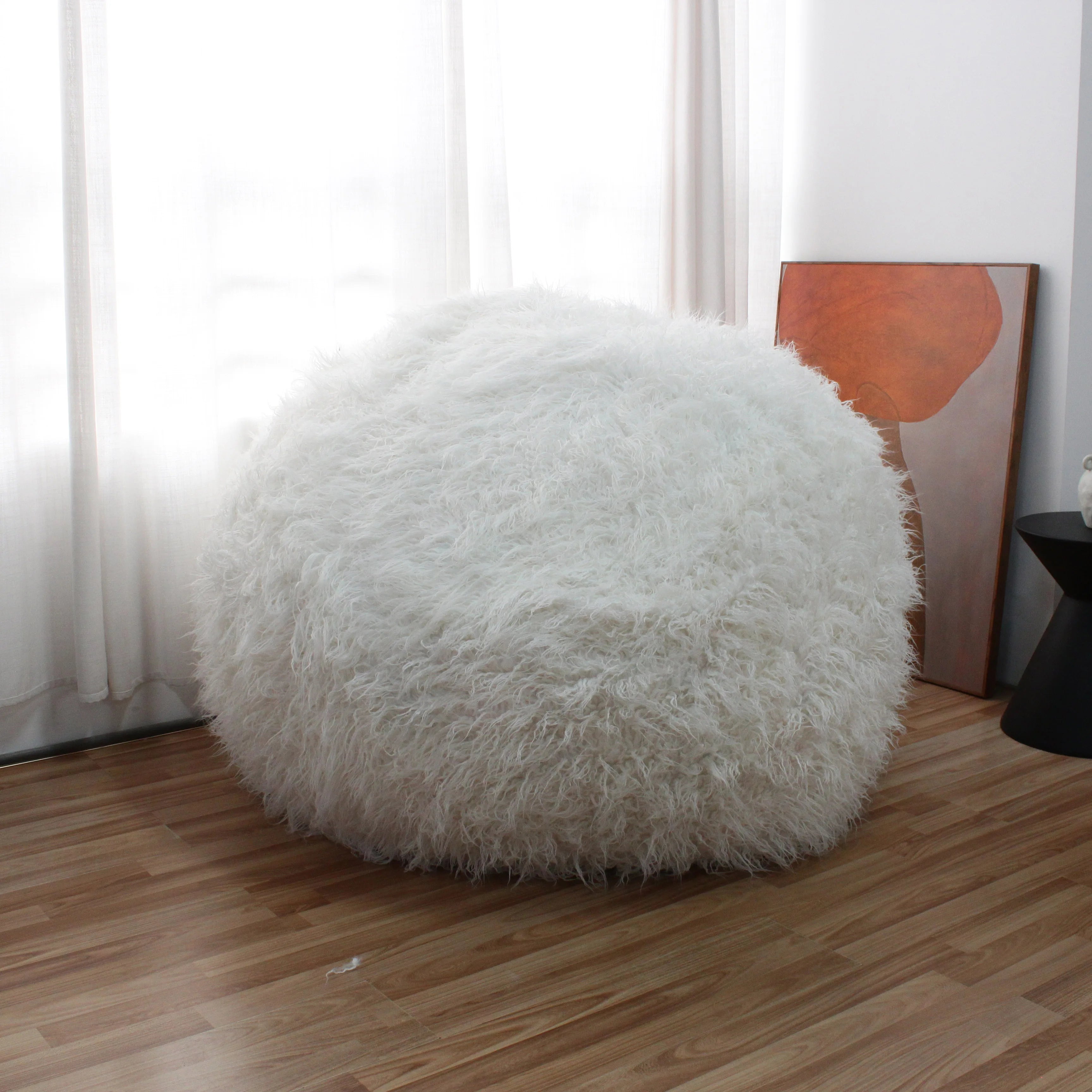 Luxury Lazy Sofa Bean Bag Faux Fur Giant White Crushed Foam Fills Bedroom Living Room Giant Foam Sofa