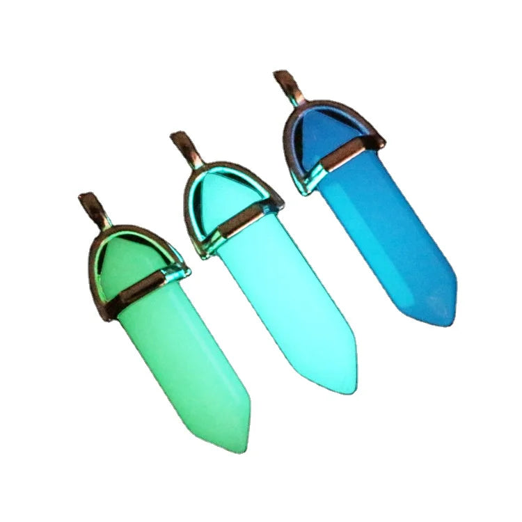 G882 Luminous Fluorescent Hexagonal Bullet Crystal Charm Jewelry Necklace Pendant Glowing in Dark Luminous Stone
