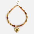 YF6298 New Design Natural Stone Multi Color Mixed Beaded Stainless Steel 18k Gold Plated Heart Shaped Pendant Women Necklace