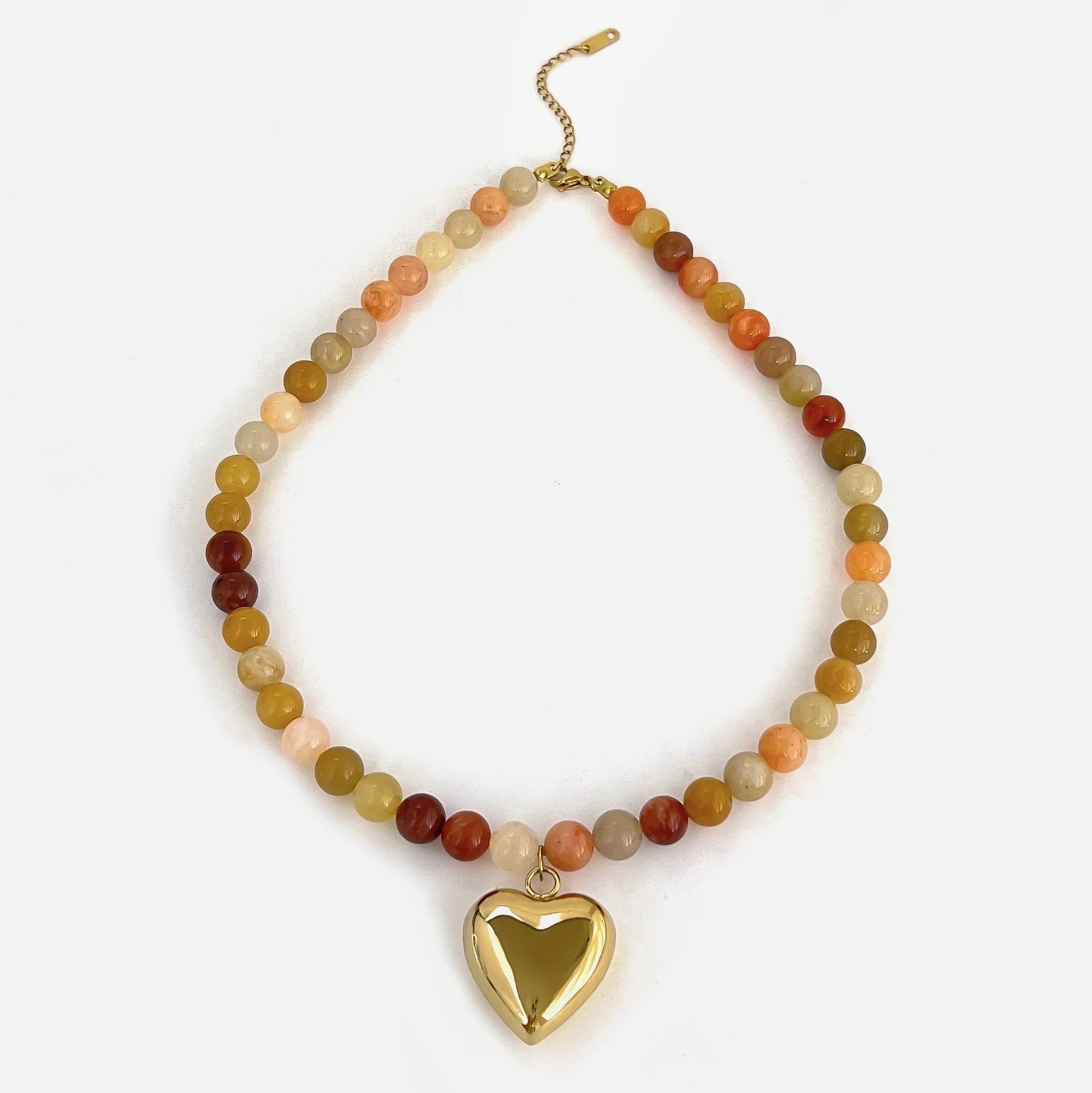 YF6298 New Design Natural Stone Multi Color Mixed Beaded Stainless Steel 18k Gold Plated Heart Shaped Pendant Women Necklace