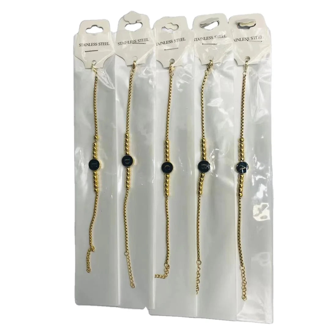 Wholesale 26 Mini Letter Gold Plated Bracelet Fashion Stainless Steel Fancy Chain Link Bracelet